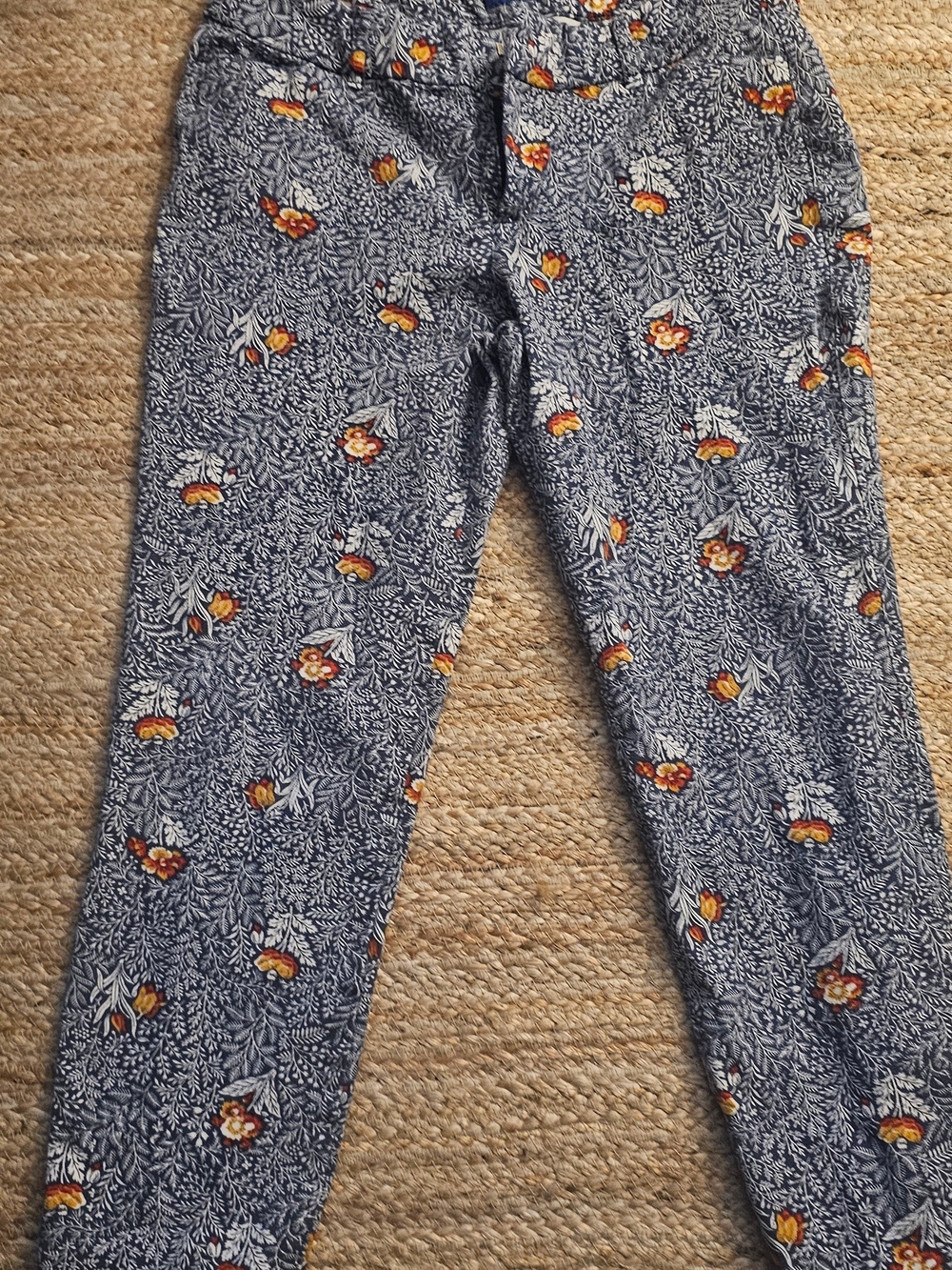 Old Navy Navy Floral Skinny Jeans with Orange Accents